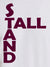 Close up of 'Stand Tall' design on Women's White Round Neck T-shirt, highlighting intricate details and vibrant print.