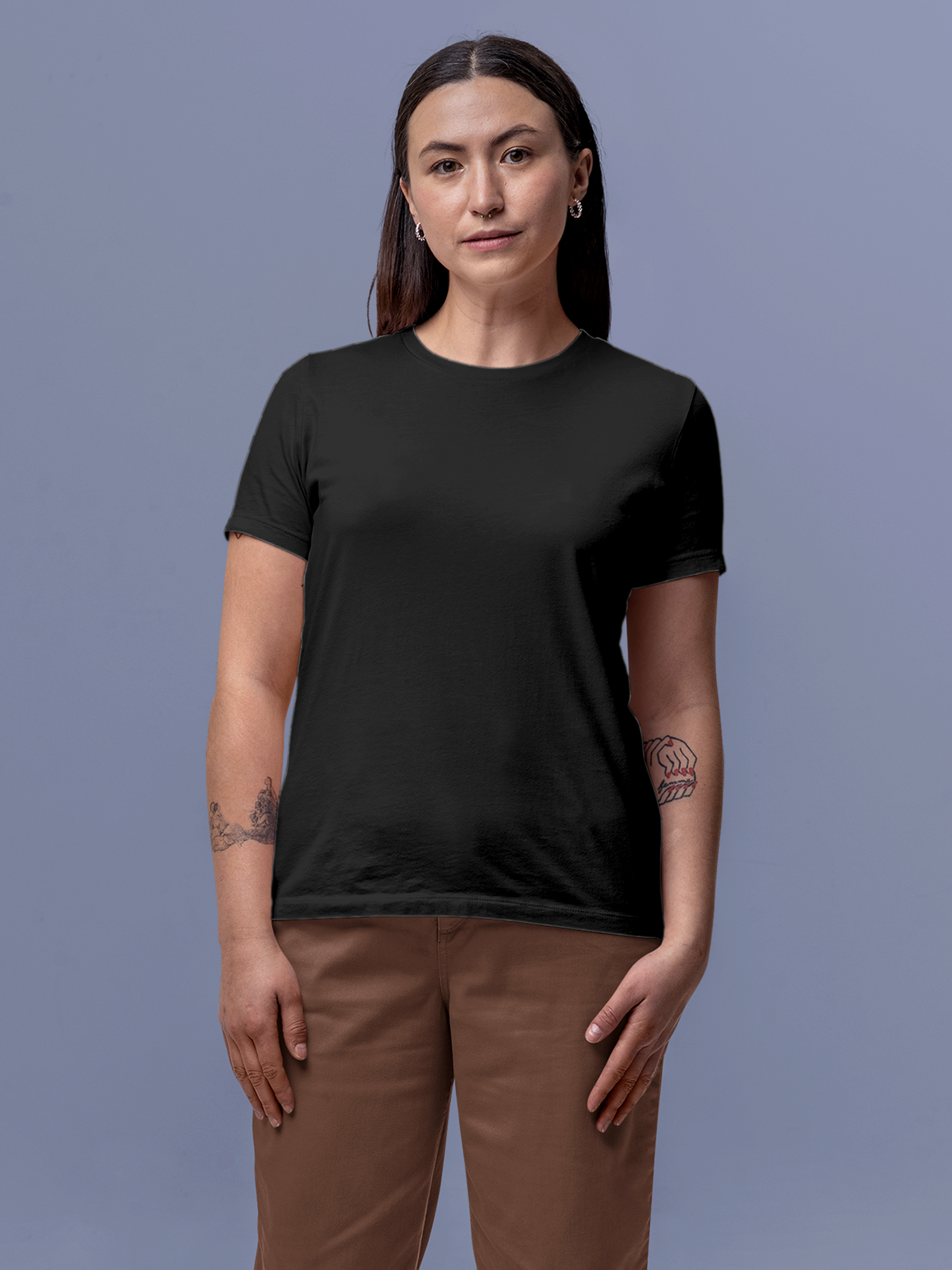 Front view of Fighterhero Women's Charcoal Grey Round Neck T-shirt, highlighting the modern look and clean finish