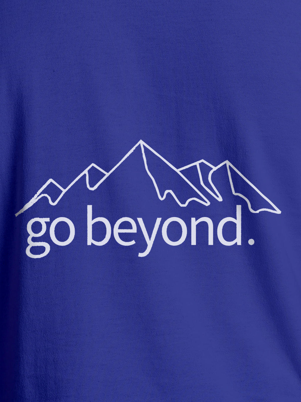 Close up of 'Go Beyond' design on Men's Blue Round Neck T-shirt, highlighting intricate details and vibrant print.