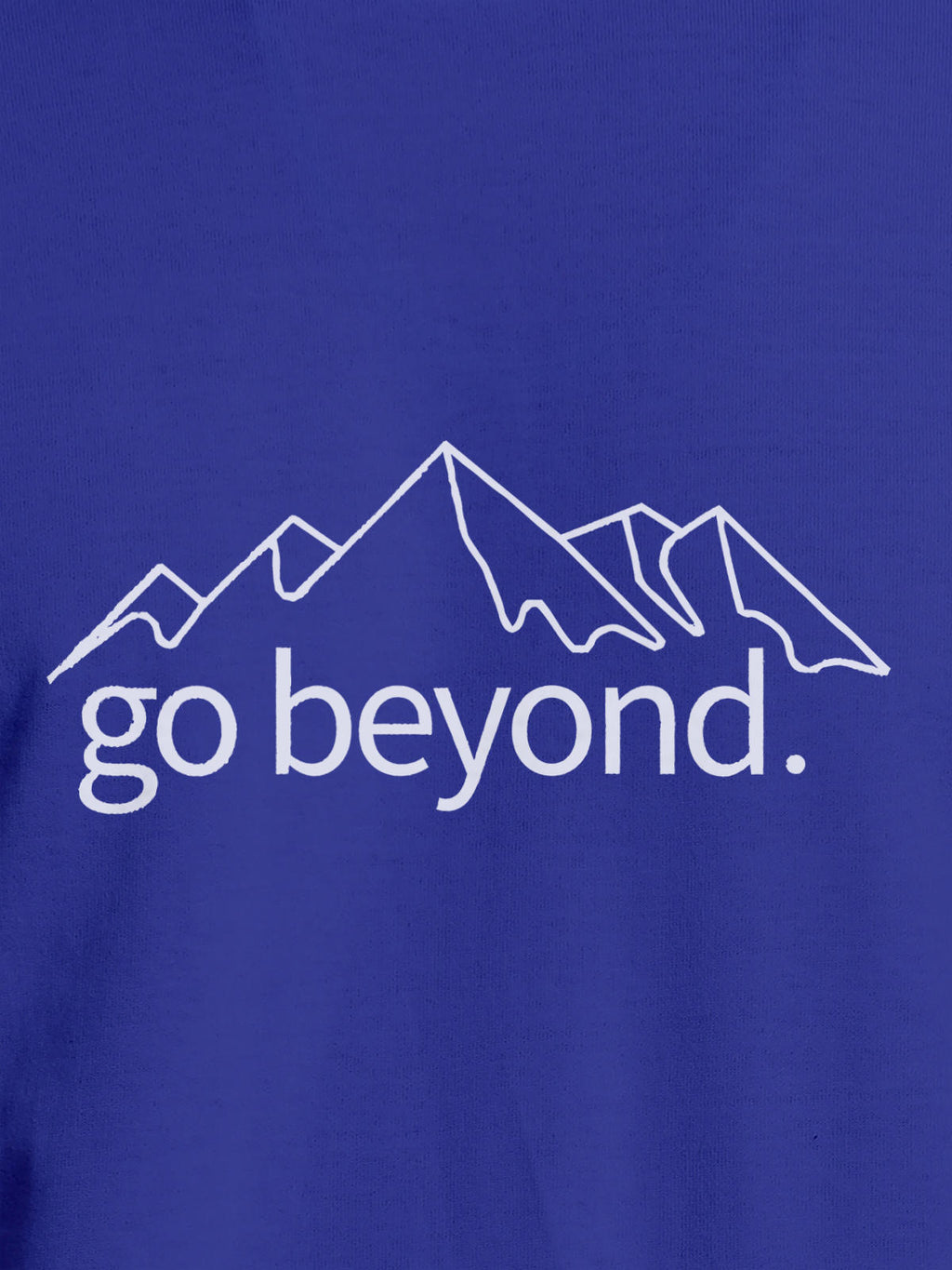 Close up of 'Go Beyond' design on Women's Blue Round Neck T-shirt, highlighting intricate details and vibrant print.