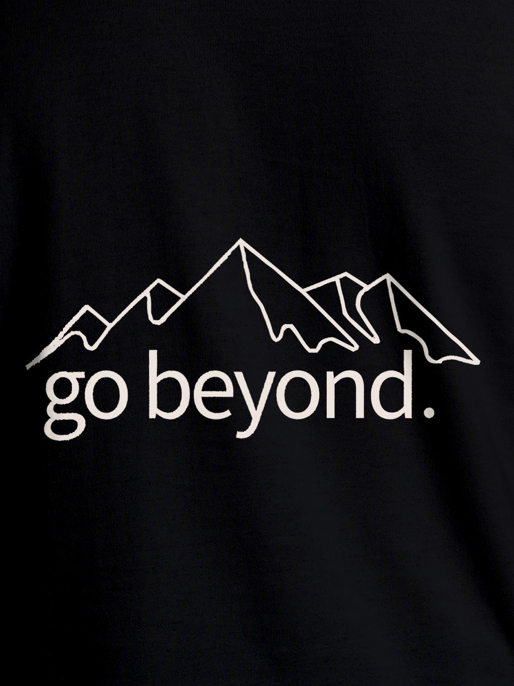 Close up of 'Go Beyond' design on Men's Black Round Neck T-shirt, highlighting intricate details and vibrant print.