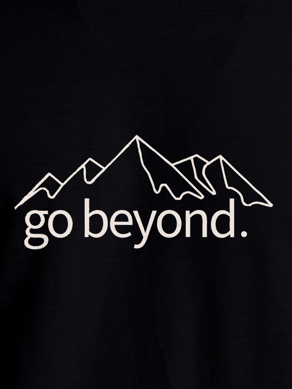 Close up of 'Go Beyond' design on Women's Black Round Neck T-shirt, highlighting intricate details and vibrant print.