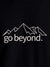 Close up of 'Go Beyond' design on Women's Black Round Neck T-shirt, highlighting intricate details and vibrant print.