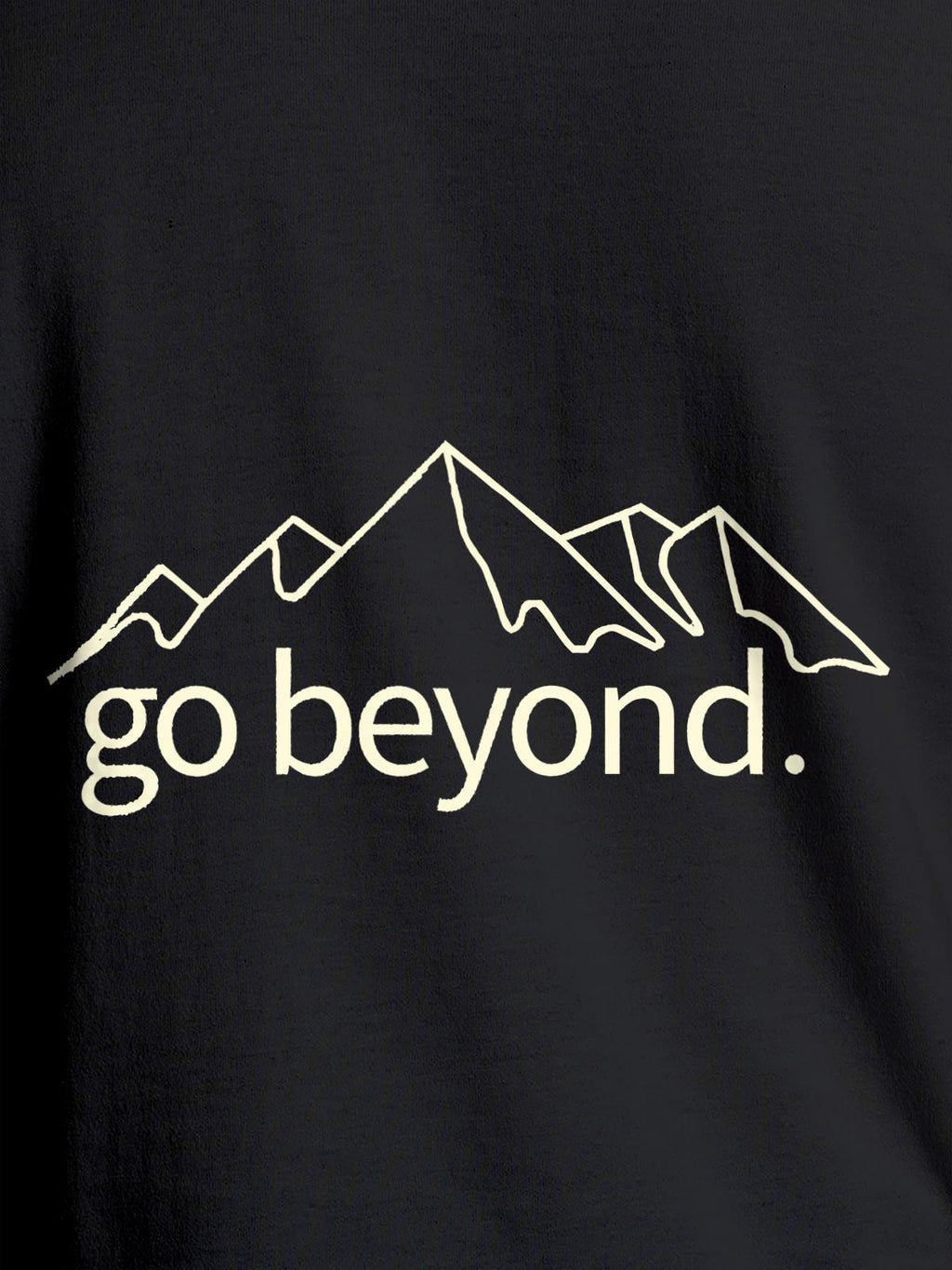 Close up of 'Go Beyond' design on Men's Dark Grey Round Neck T-shirt, highlighting intricate details and vibrant print.