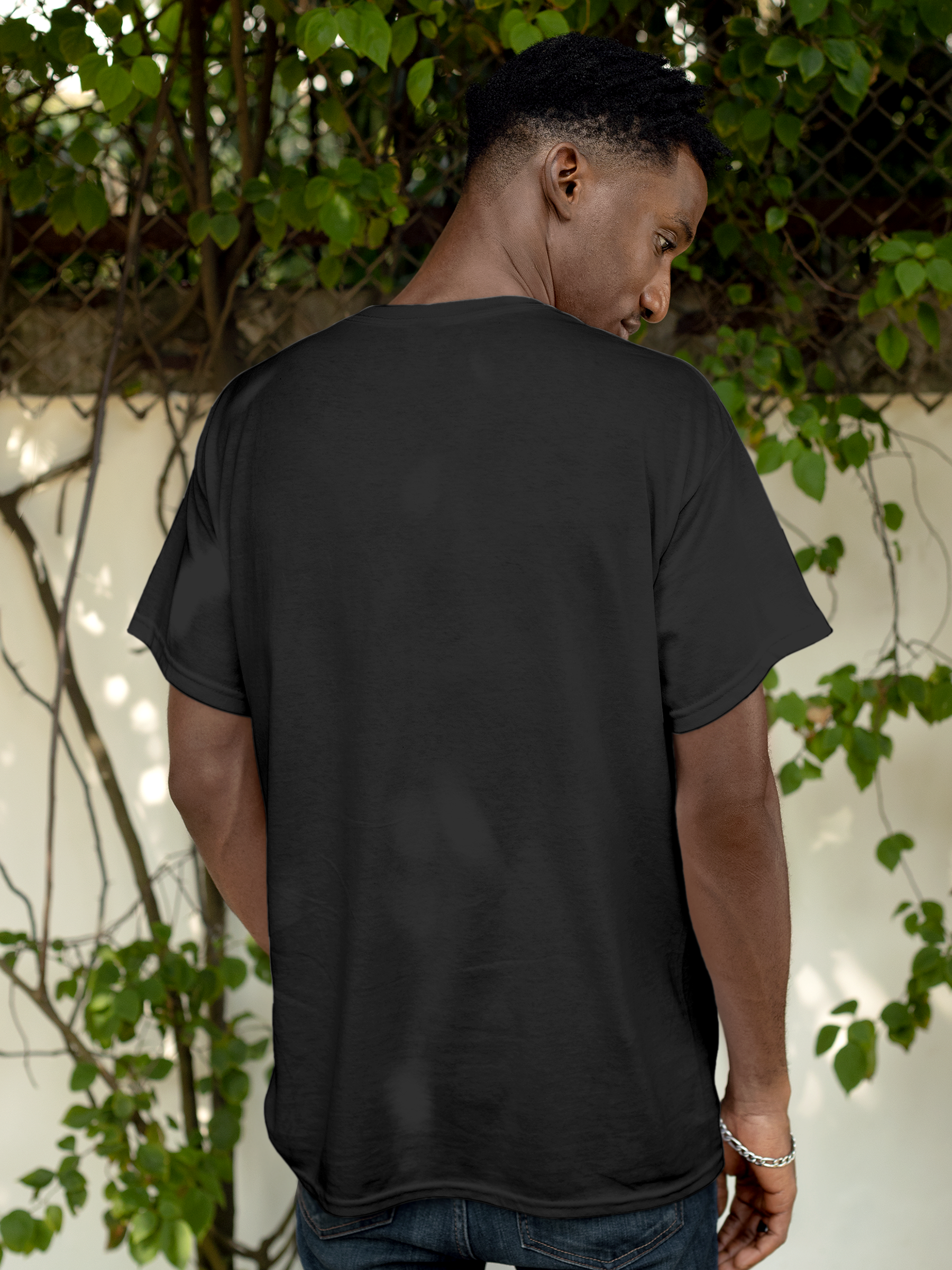 Back view of Fighterhero Men's Charcoal Grey Round Neck T-shirt, highlighting the modern look and clean finish