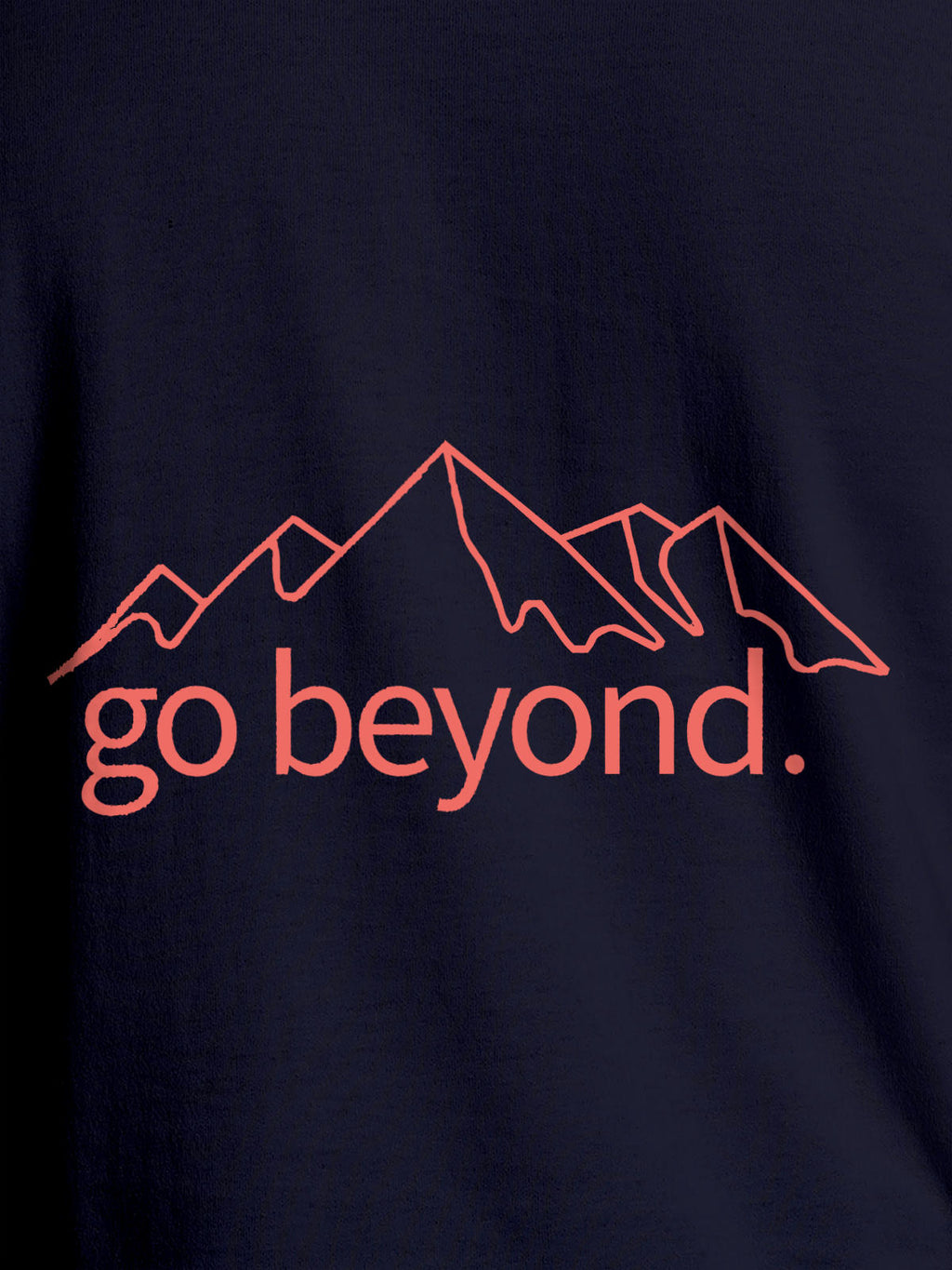 Close up of 'Go Beyond' design on Men's Navy Blue Round Neck T-shirt, highlighting intricate details and vibrant print.