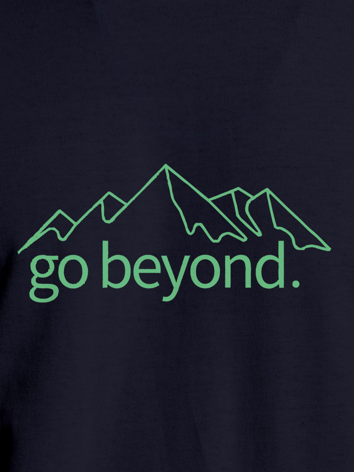 Close up of 'Go Beyond' design on Women's Navy Blue Round Neck T-shirt, highlighting intricate details and vibrant print.