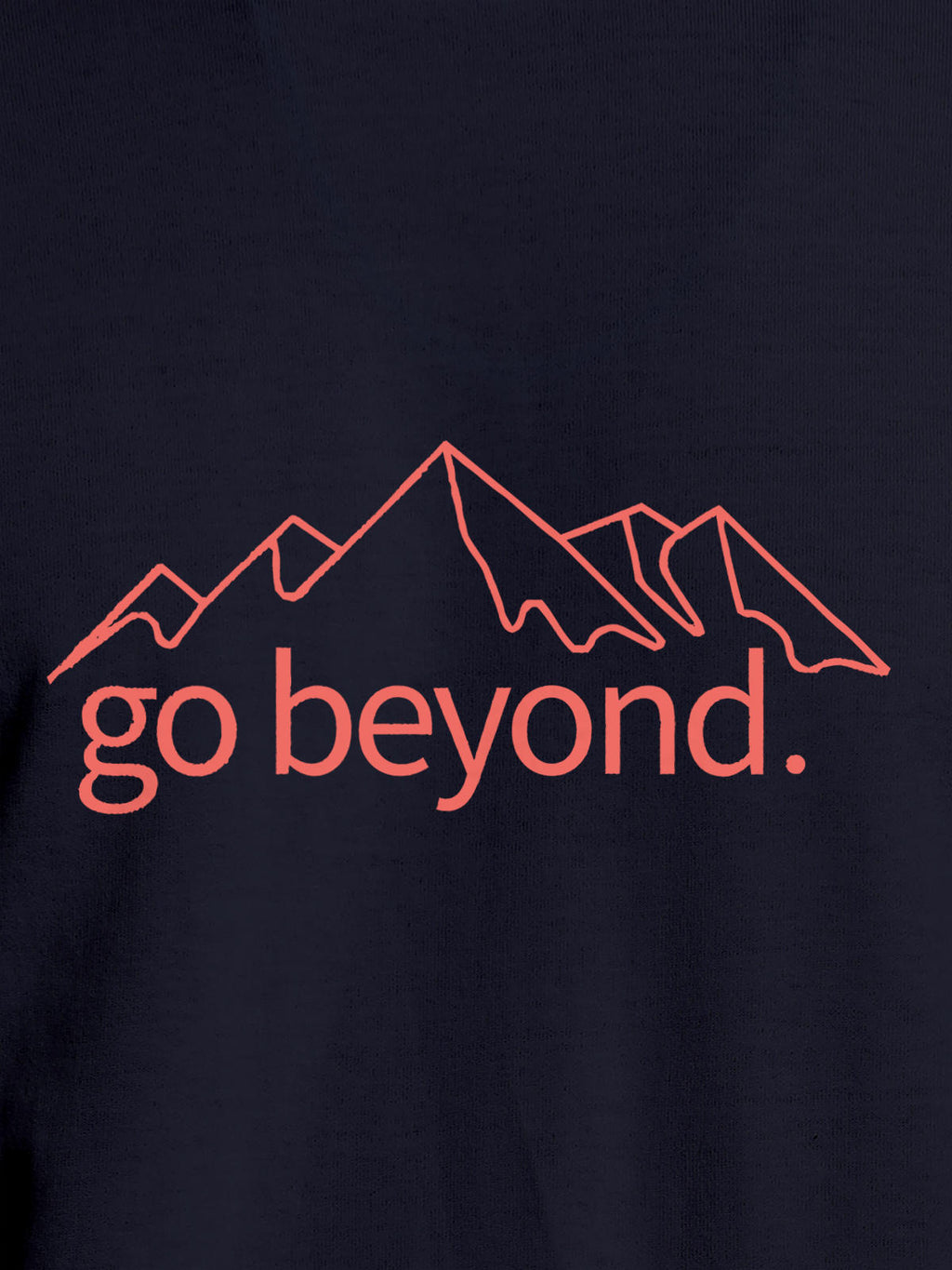 Close up of 'Go Beyond' design on Women's Navy Blue Round Neck T-shirt, highlighting intricate details and vibrant print.