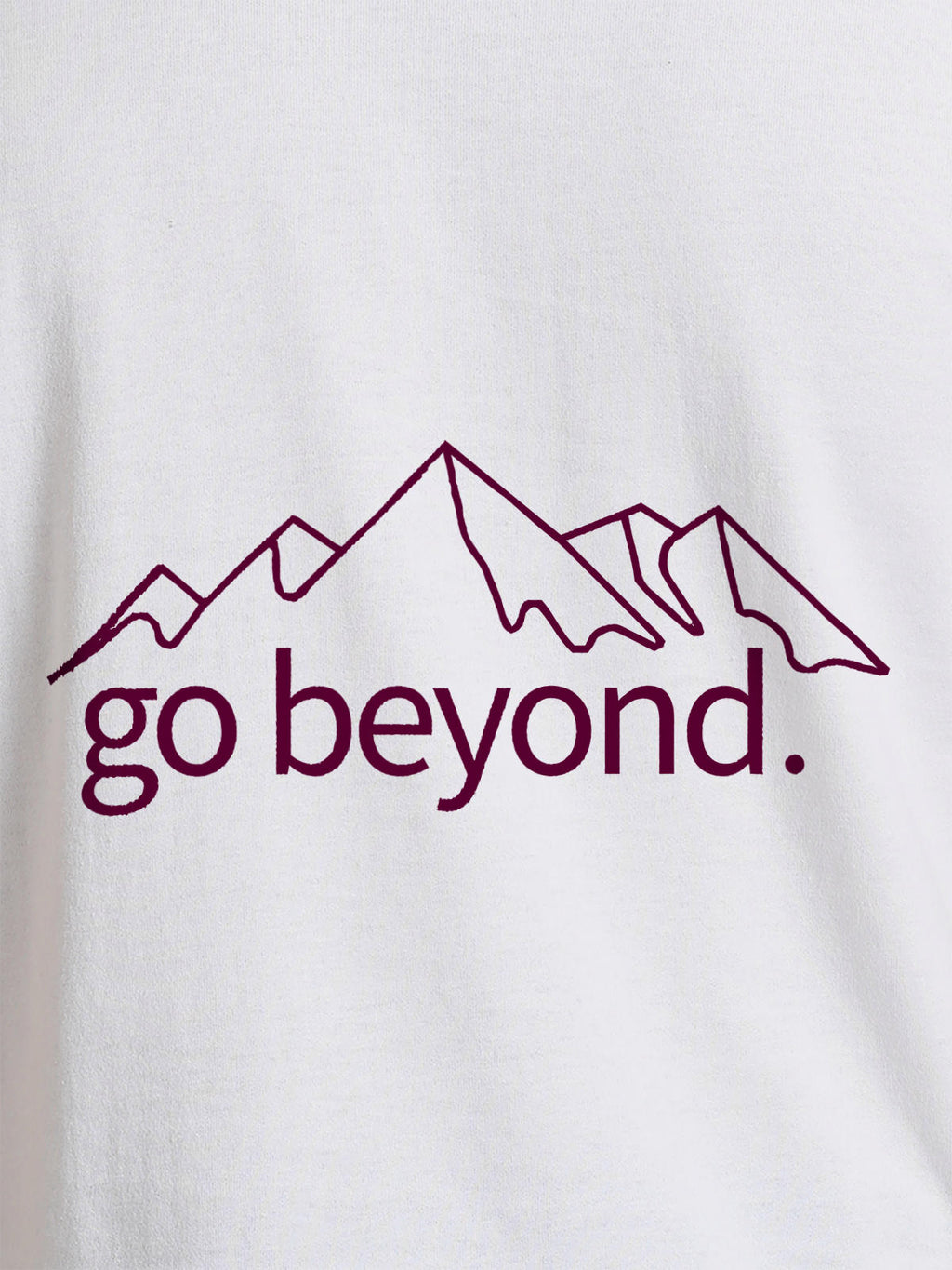 Close up of 'Go Beyond' design on Men's White Round Neck T-shirt, highlighting intricate details and vibrant print.