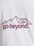 Close up of 'Go Beyond' design on Men's White Round Neck T-shirt, highlighting intricate details and vibrant print.