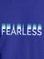 Close up of 'Fearless' design on Men's Blue Round Neck T-shirt, highlighting intricate details and vibrant print.