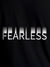 Close up of 'Fearless' design on Women's Black Round Neck T-shirt, highlighting intricate details and vibrant print.