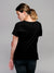 Back view of Fighterhero Women's Black Round Neck T-shirt, highlighting the modern look and clean finish