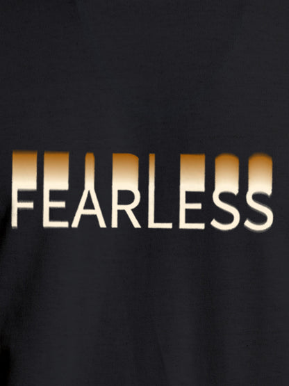 Close up of 'Fearless' design on Men's Dark Grey Round Neck T-shirt, highlighting intricate details and vibrant print.