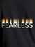 Close up of 'Fearless' design on Women's Dark Grey Round Neck T-shirt, highlighting intricate details and vibrant print.