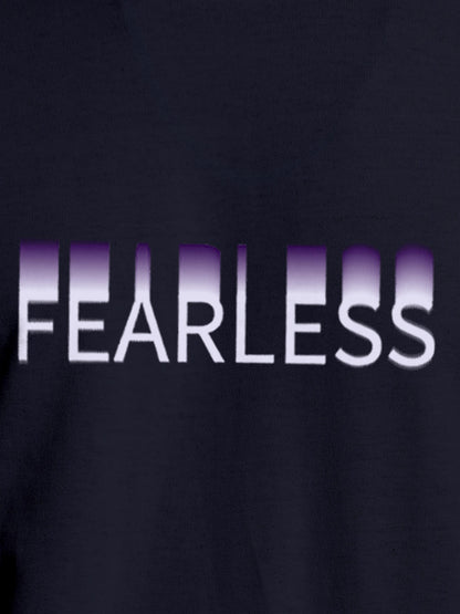 Close up of 'Fearless' design on Men's Navy Blue Round Neck T-shirt, highlighting intricate details and vibrant print.