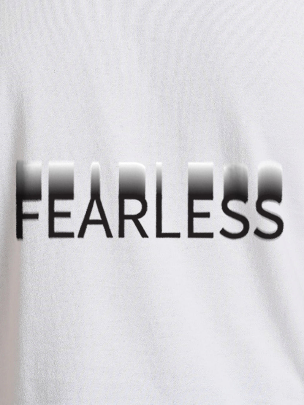 Close up of 'Fearless' design on Women's White Round Neck T-shirt, highlighting intricate details and vibrant print.