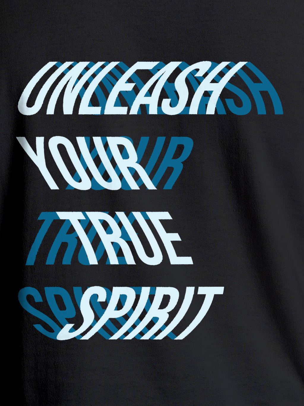 Close up of 'Unleash Your True Spirit' design on Men's Dark Grey Round Neck T-shirt, highlighting intricate details and vibrant print.