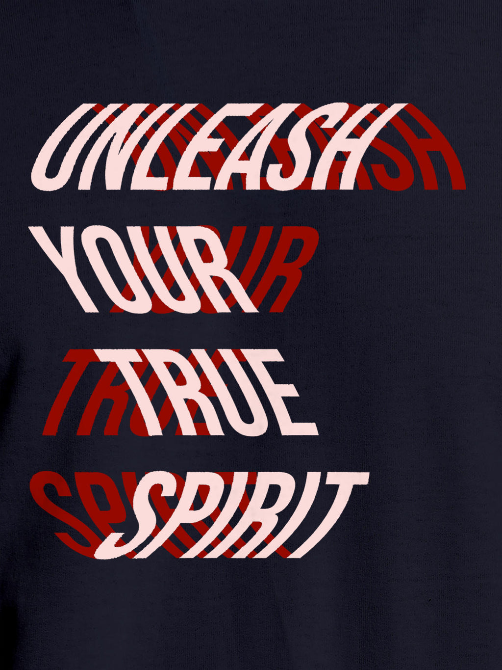 Close up of 'Unleash Your True Spirit' design on Women's Navy Blue Round Neck T-shirt, highlighting intricate details and vibrant print.