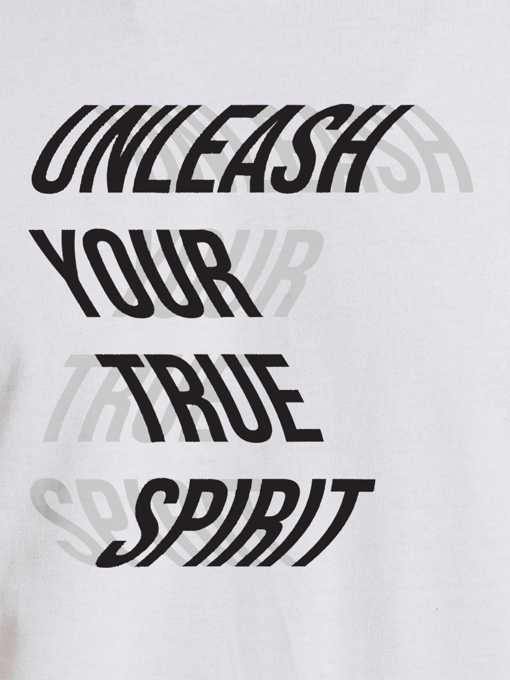 Close up of 'Unleash Your True Spirit' design on Women's White Round Neck T-shirt, highlighting intricate details and vibrant print.