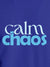 Close up of 'Calm Chaos' design on Men's Blue Round Neck T-shirt, highlighting intricate details and vibrant print.