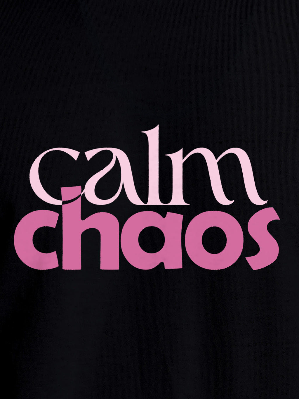 Close up of 'Calm Chaos' design on Men's Black Round Neck T-shirt, highlighting intricate details and vibrant print.