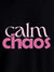 Close up of 'Calm Chaos' design on Men's Black Round Neck T-shirt, highlighting intricate details and vibrant print.
