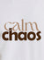 Close up of 'Calm Chaos' design on Men's White Round Neck T-shirt, highlighting intricate details and vibrant print.