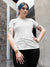 Back view of Fighterhero Women's White Round Neck T-shirt, highlighting the modern look and clean finish