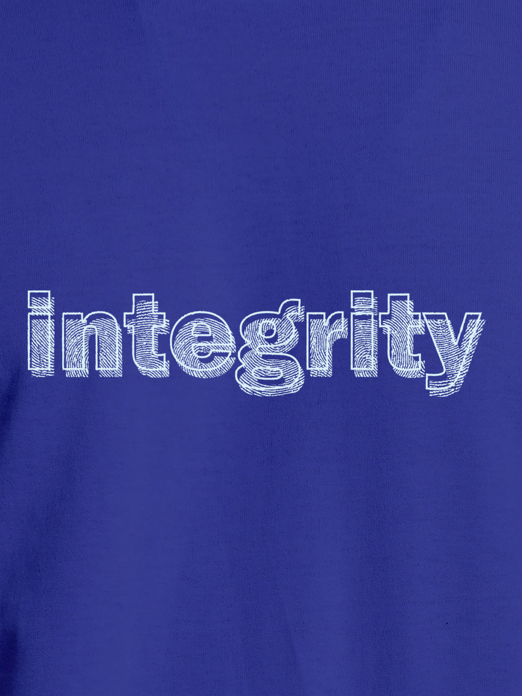 Close up of 'Integrity' design on Women's Blue Round Neck T-shirt, highlighting intricate details and vibrant print.