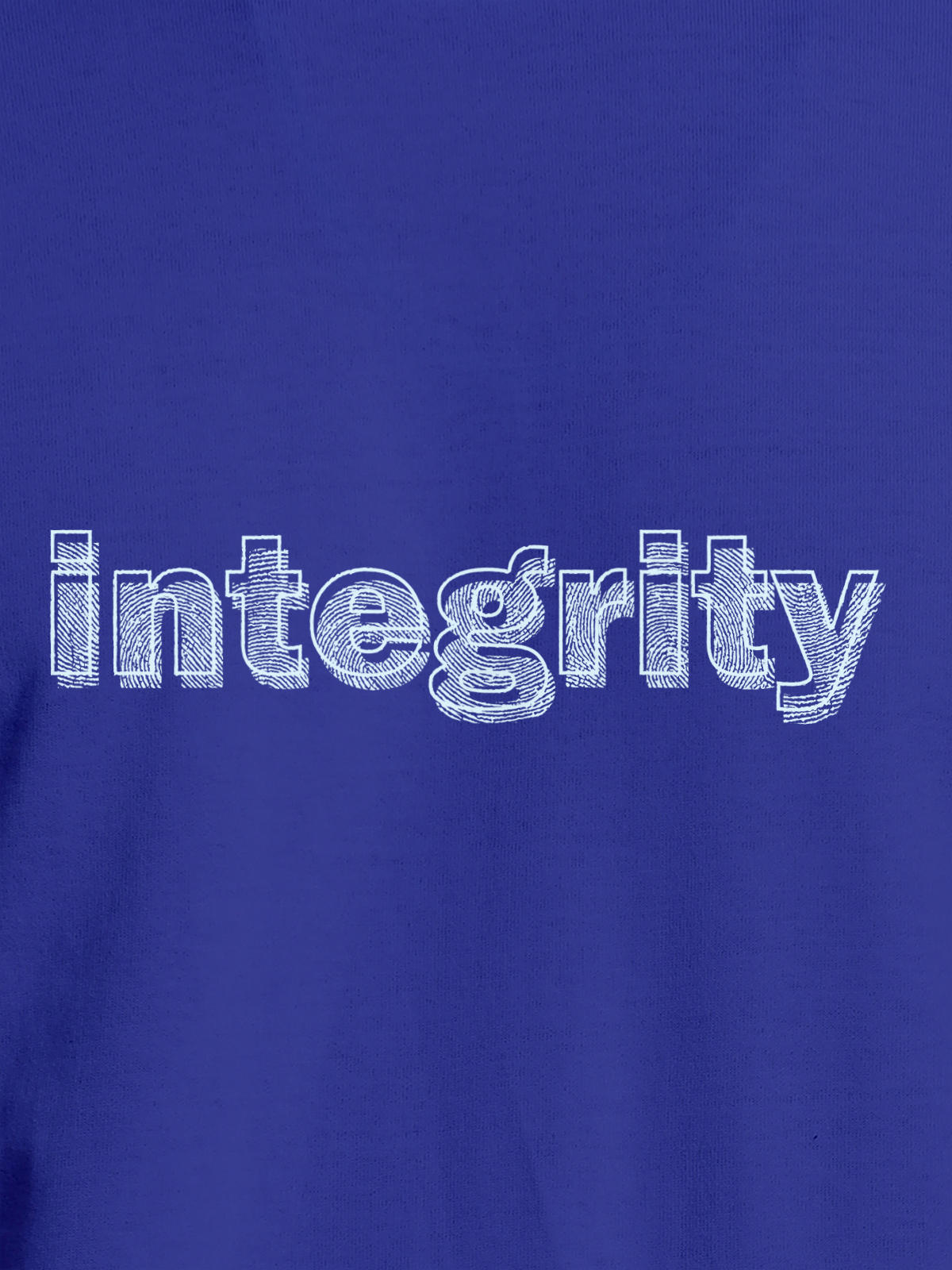 Close up of 'Integrity' design on Women's Blue Round Neck T-shirt, highlighting intricate details and vibrant print.