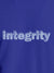 Close up of 'Integrity' design on Women's Blue Round Neck T-shirt, highlighting intricate details and vibrant print.
