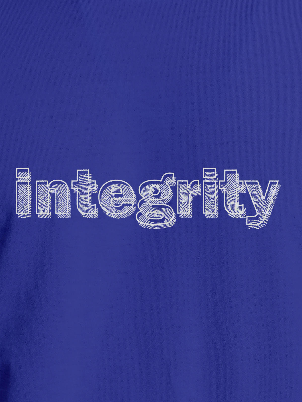Close up of 'Integrity' design on Women's Blue Round Neck T-shirt, highlighting intricate details and vibrant print.