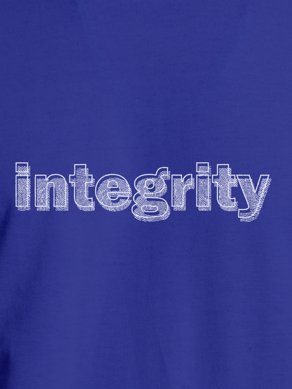 Close up of 'Integrity' design on Women's Blue Round Neck T-shirt, highlighting intricate details and vibrant print.
