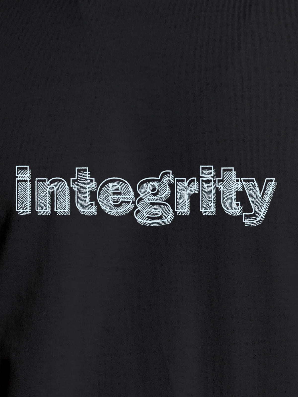 Close up of 'Integrity' design on Women's Dark Grey Round Neck T-shirt, highlighting intricate details and vibrant print.