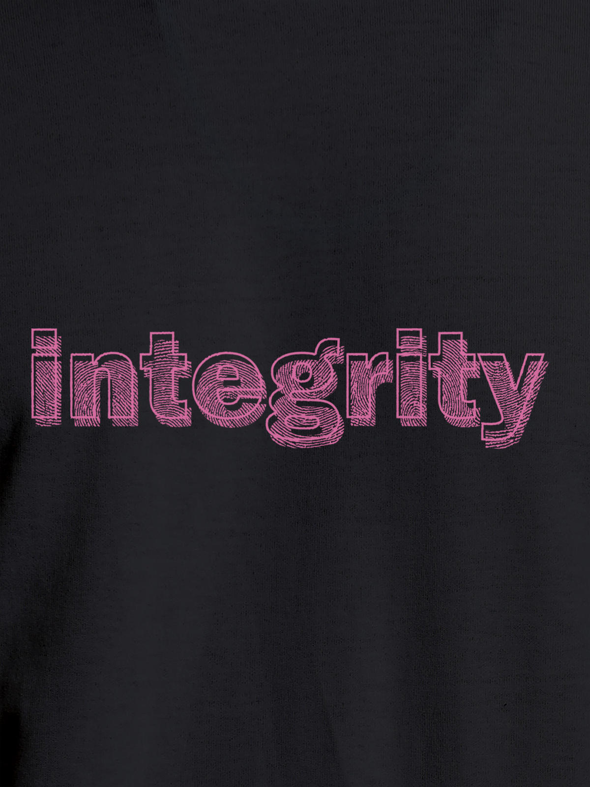 Close up of 'Integrity' design on Women's Dark Grey Round Neck T-shirt, highlighting intricate details and vibrant print.