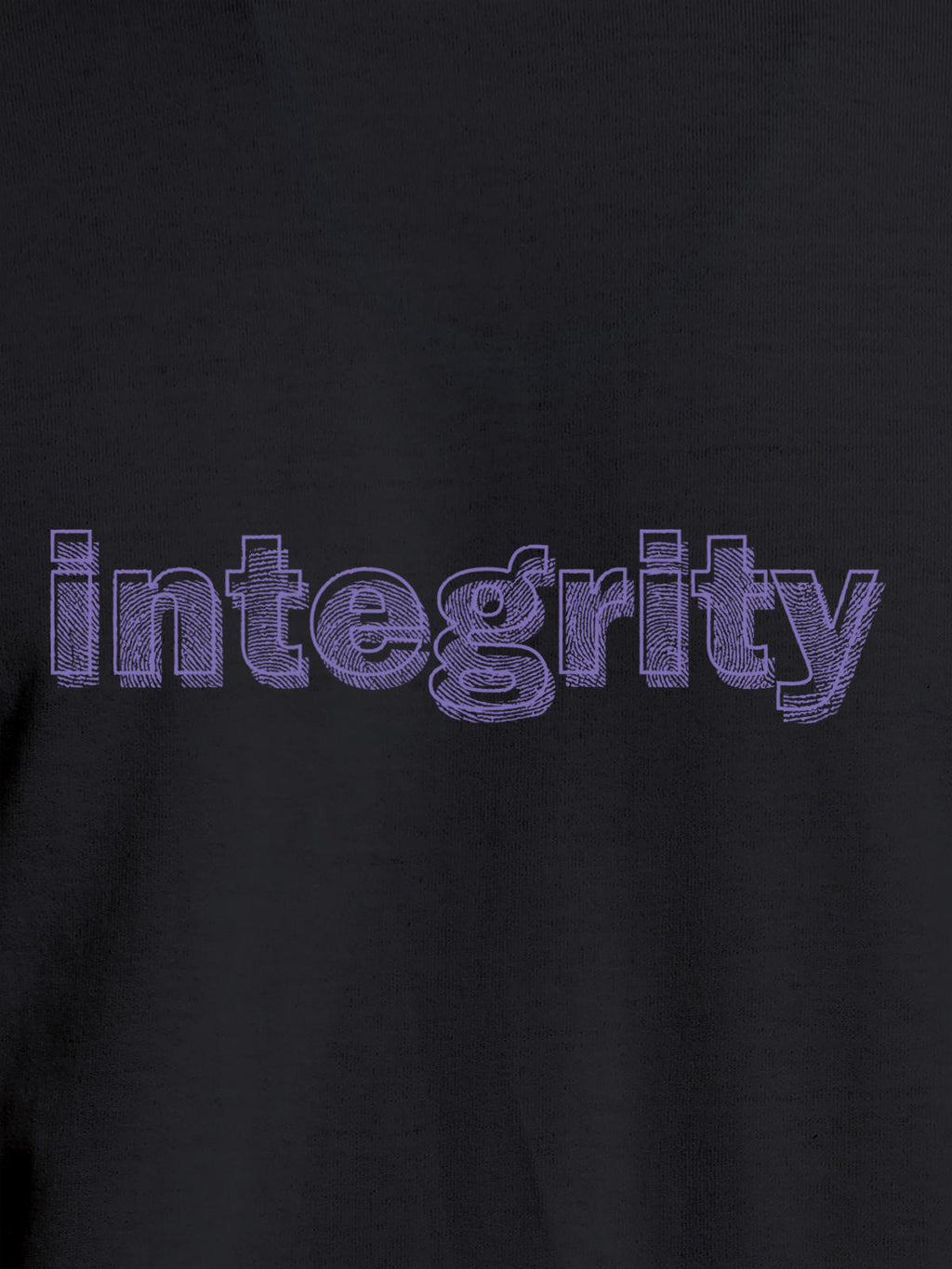 Close up of 'Integrity' design on Women's Dark Grey Round Neck T-shirt, highlighting intricate details and vibrant print.