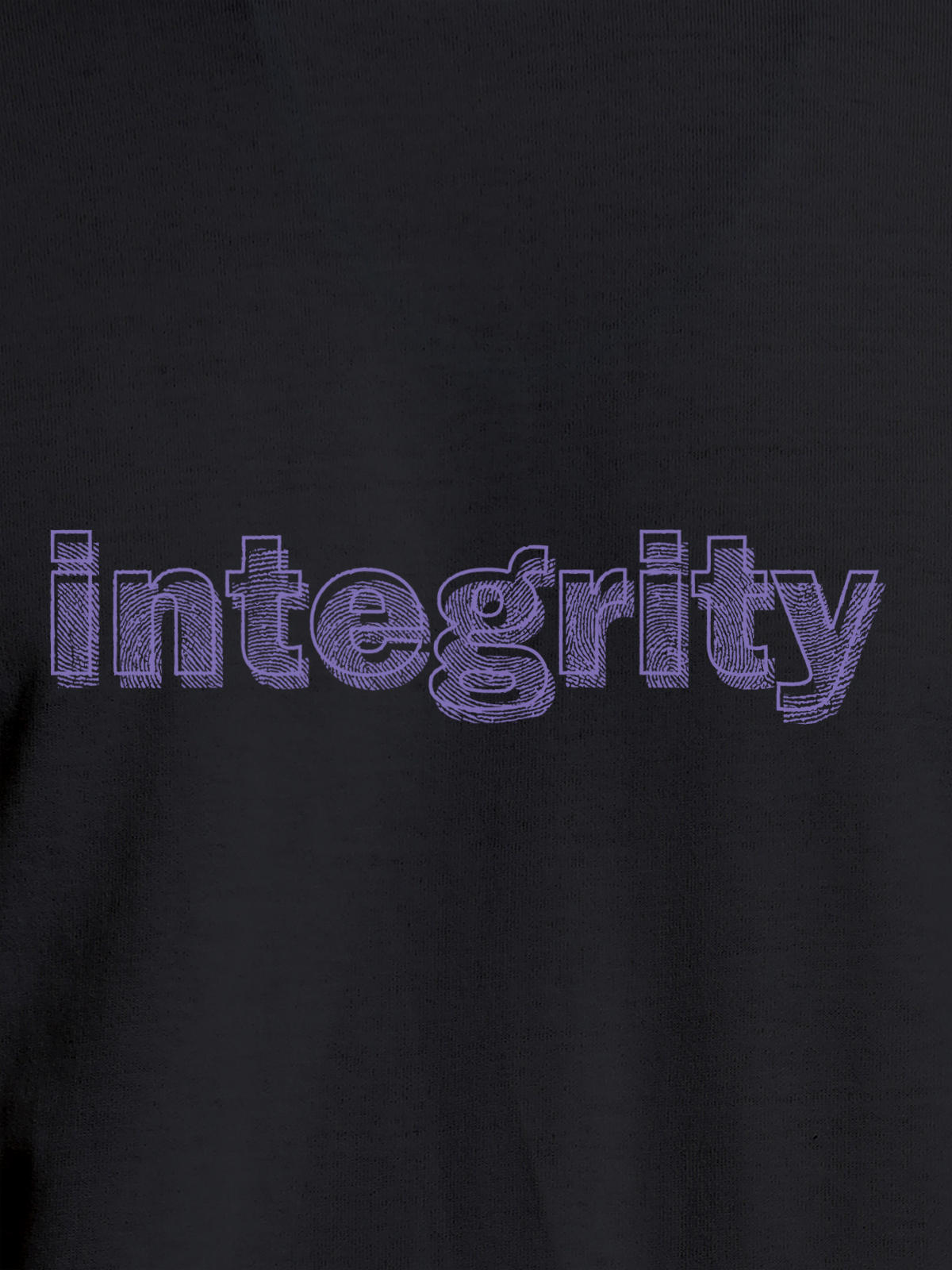 Close up of 'Integrity' design on Women's Dark Grey Round Neck T-shirt, highlighting intricate details and vibrant print.