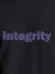 Close up of 'Integrity' design on Women's Dark Grey Round Neck T-shirt, highlighting intricate details and vibrant print.