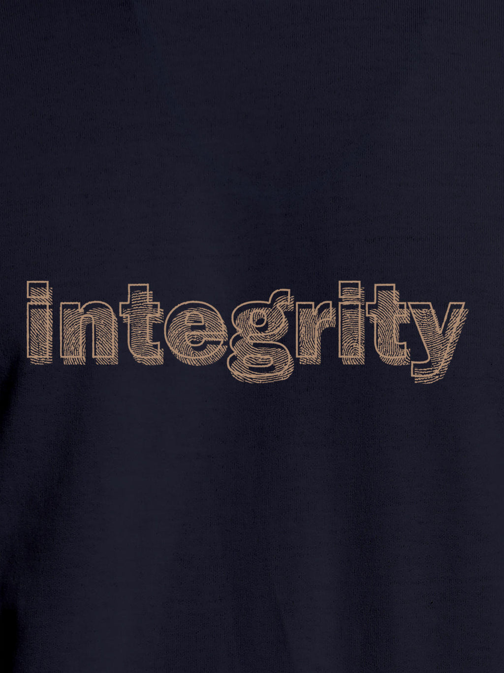 Close up of 'Integrity' design on Women's Navy Blue Round Neck T-shirt, highlighting intricate details and vibrant print.