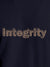 Close up of 'Integrity' design on Women's Navy Blue Round Neck T-shirt, highlighting intricate details and vibrant print.