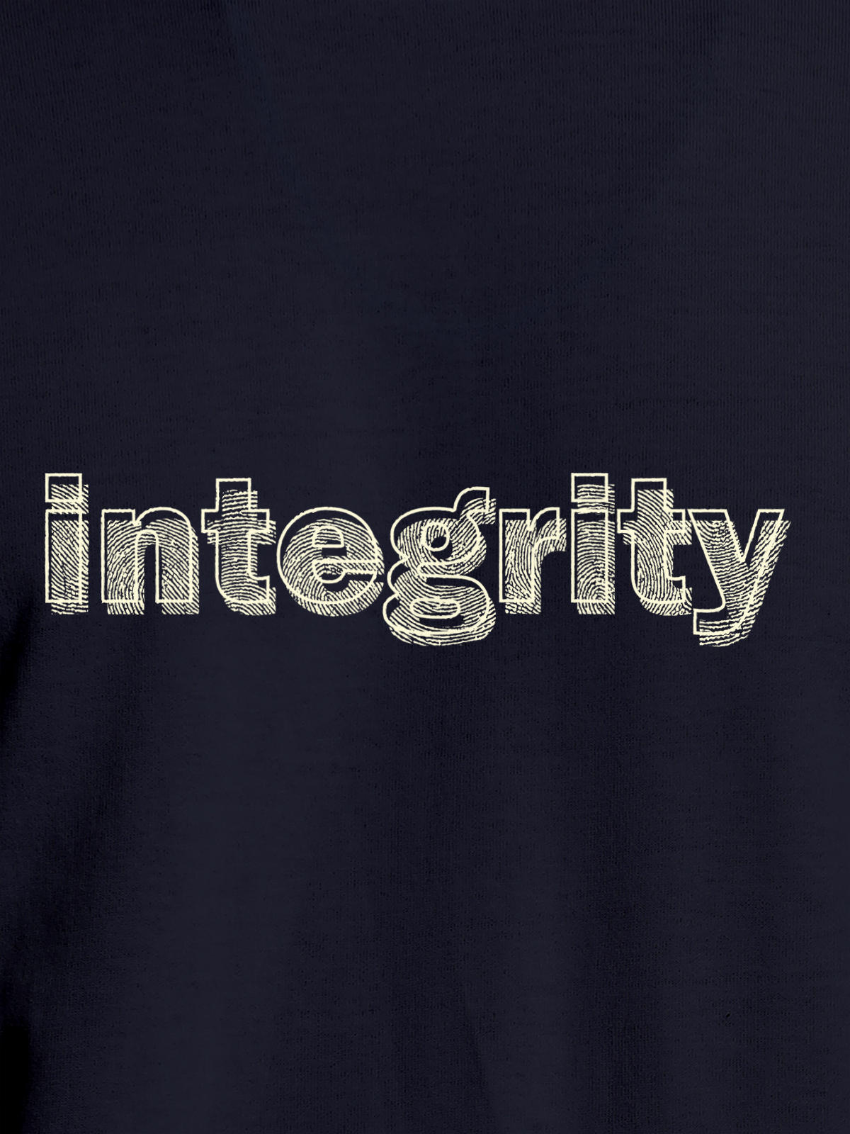 Close up of 'Integrity' design on Women's Navy Blue Round Neck T-shirt, highlighting intricate details and vibrant print.