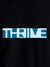 Close up of 'Thrive' design on Men's Black Round Neck T-shirt, highlighting intricate details and vibrant print.