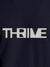 Close up of 'Thrive' design on Men's Navy Blue Round Neck T-shirt, highlighting intricate details and vibrant print.