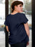Back view of Fighterhero Women's Navy Blue Round Neck T-shirt, highlighting the modern look and clean finish