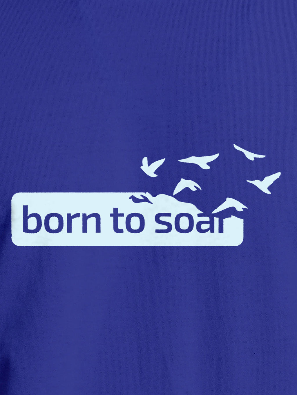 Close up of 'Born To Soar' design on Men's Blue Round Neck T-shirt, highlighting intricate details and vibrant print.