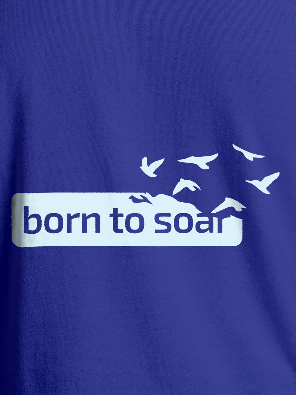 Close up of 'Born To Soar' design on Women's Blue Round Neck T-shirt, highlighting intricate details and vibrant print.