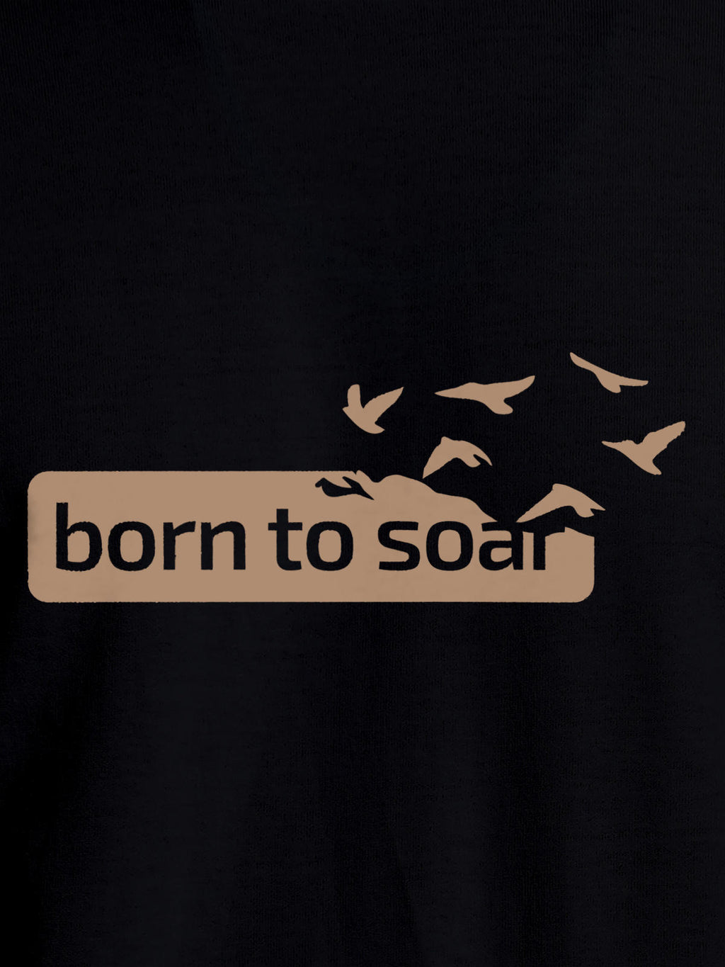 Close up of 'Born To Soar' design on Men's Black Round Neck T-shirt, highlighting intricate details and vibrant print.