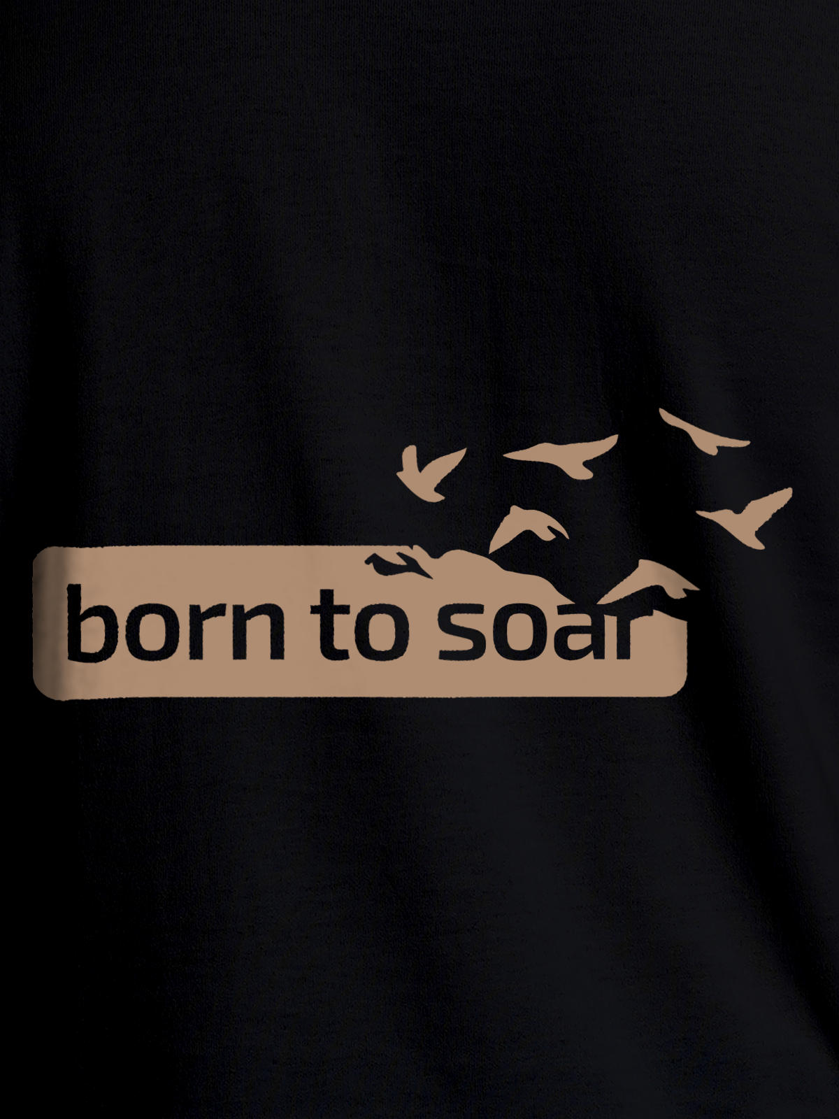 Close up of 'Born To Soar' design on Women's Black Round Neck T-shirt, highlighting intricate details and vibrant print.