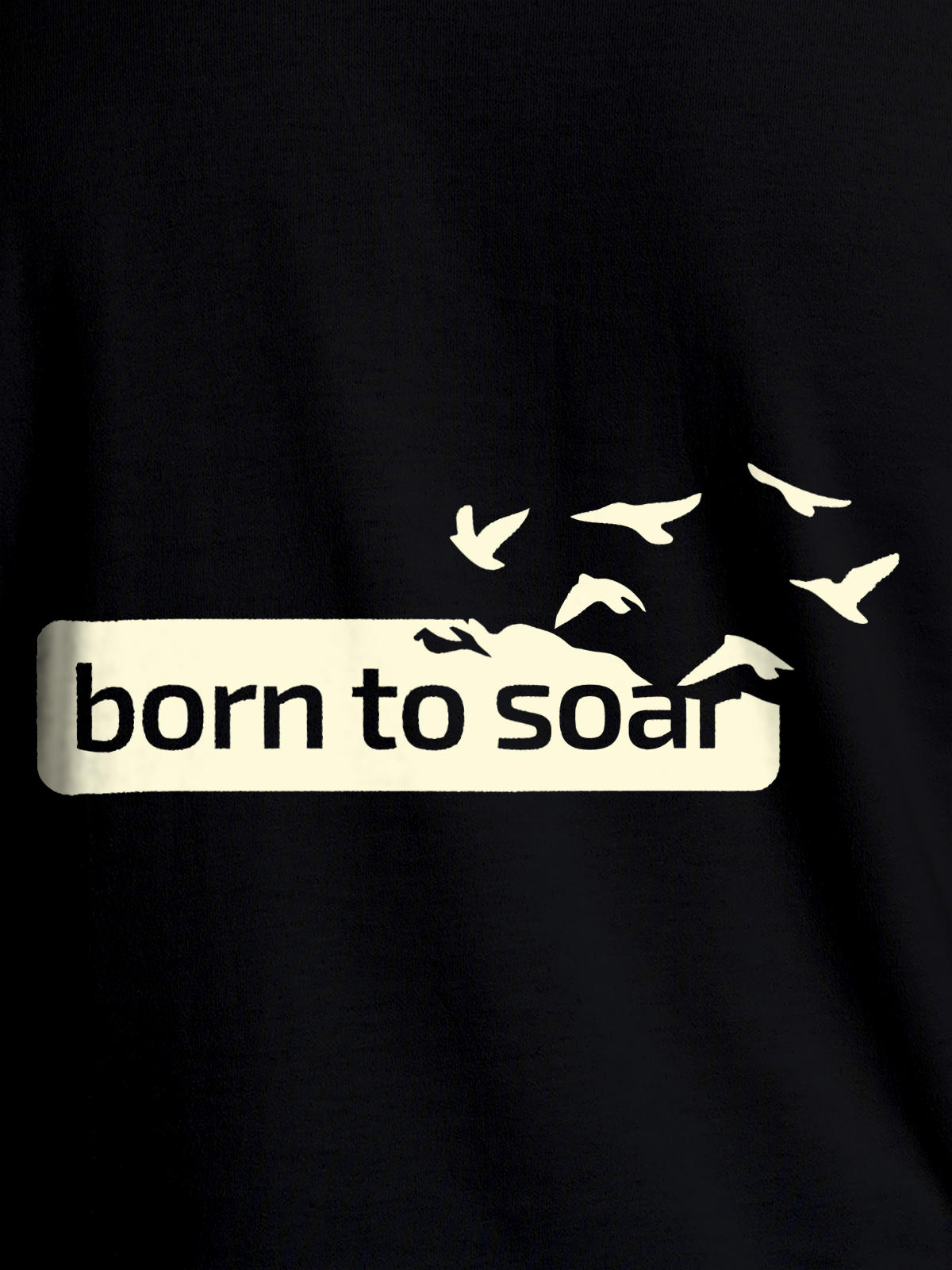Close up of 'Born To Soar' design on Women's Black Round Neck T-shirt, highlighting intricate details and vibrant print.